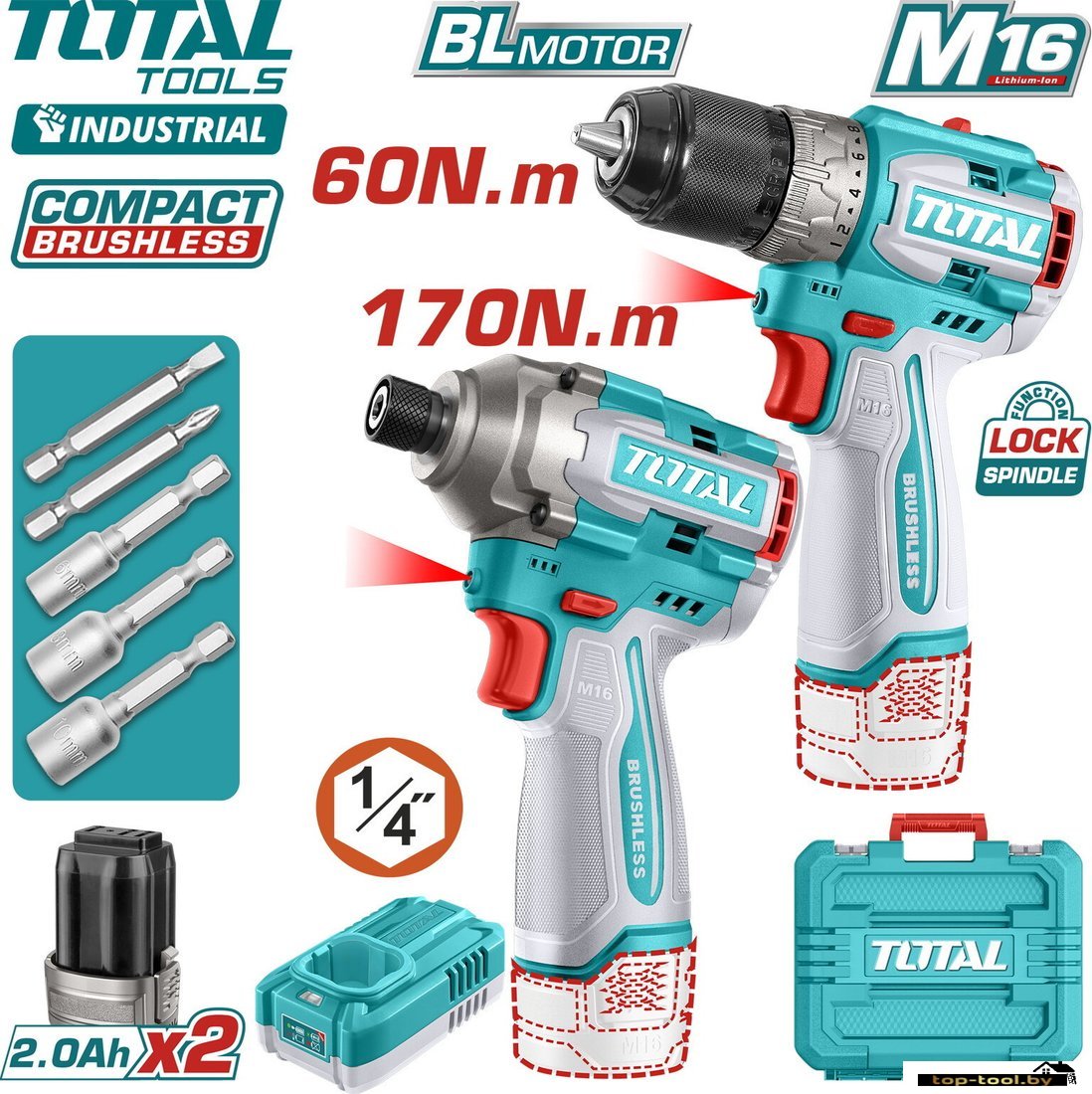 Total TOSLI240968 (шуруповерт, винтоверт, 2 АКБ, кейс)