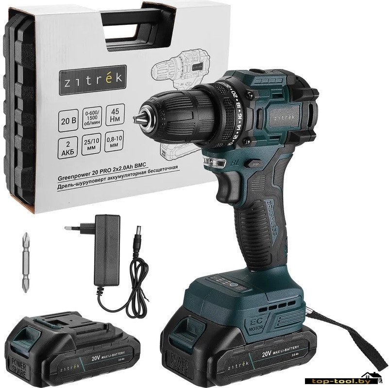 Дрель-шуруповерт Zitrek Greenpower 20 PRO 085-1314 (с 2-мя АКБ, кейс)