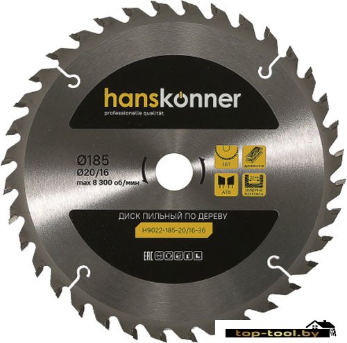 Пильный диск Hanskonner H9022-185-20/16-36