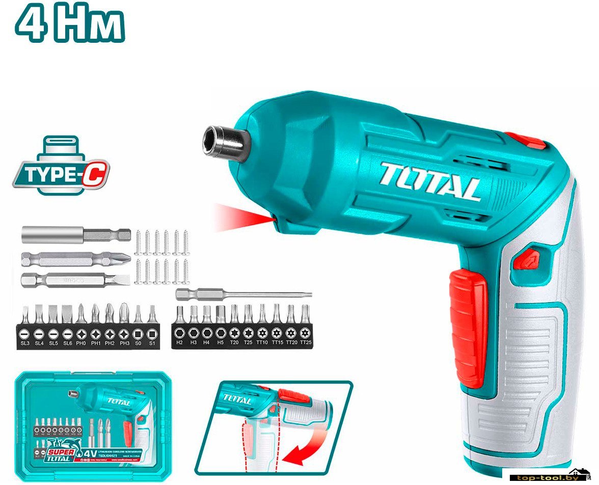 Электроотвертка Total TSDLI04425 (с 1-им АКБ, кейс)