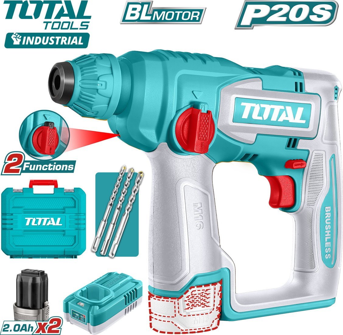 Перфоратор Total TRHLI16168 (с 2-мя АКБ, кейс)