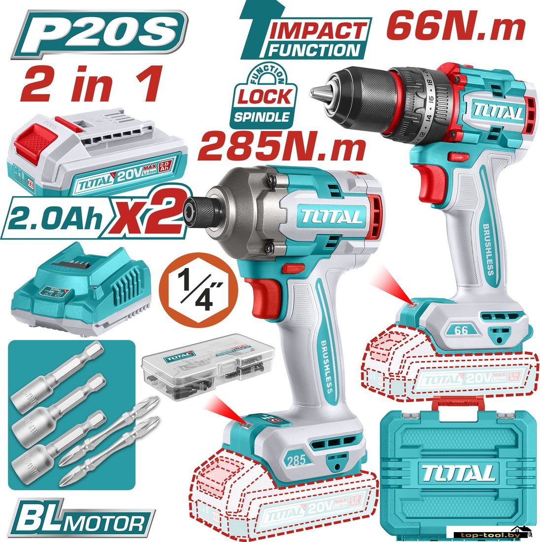 Total TCKLI20277 (шуруповерт, винтоверт, 2 АКБ, кейс)