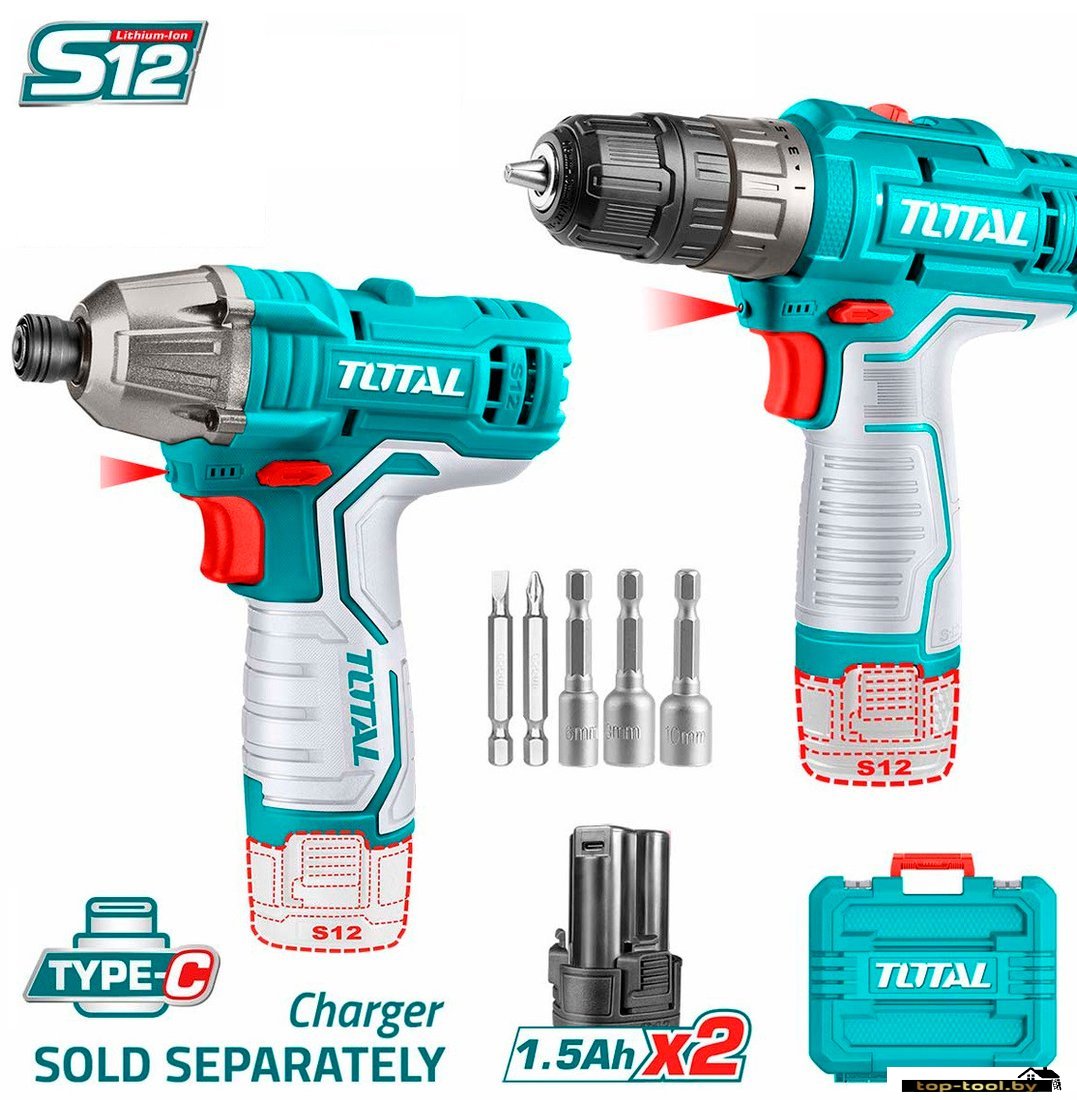 Total TOSLI240586 (шуруповерт, винтоверт, 2 АКБ, кейс)